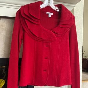 Cherry Red Romantic Peter Pan Collar Sweater Jacket NWOT